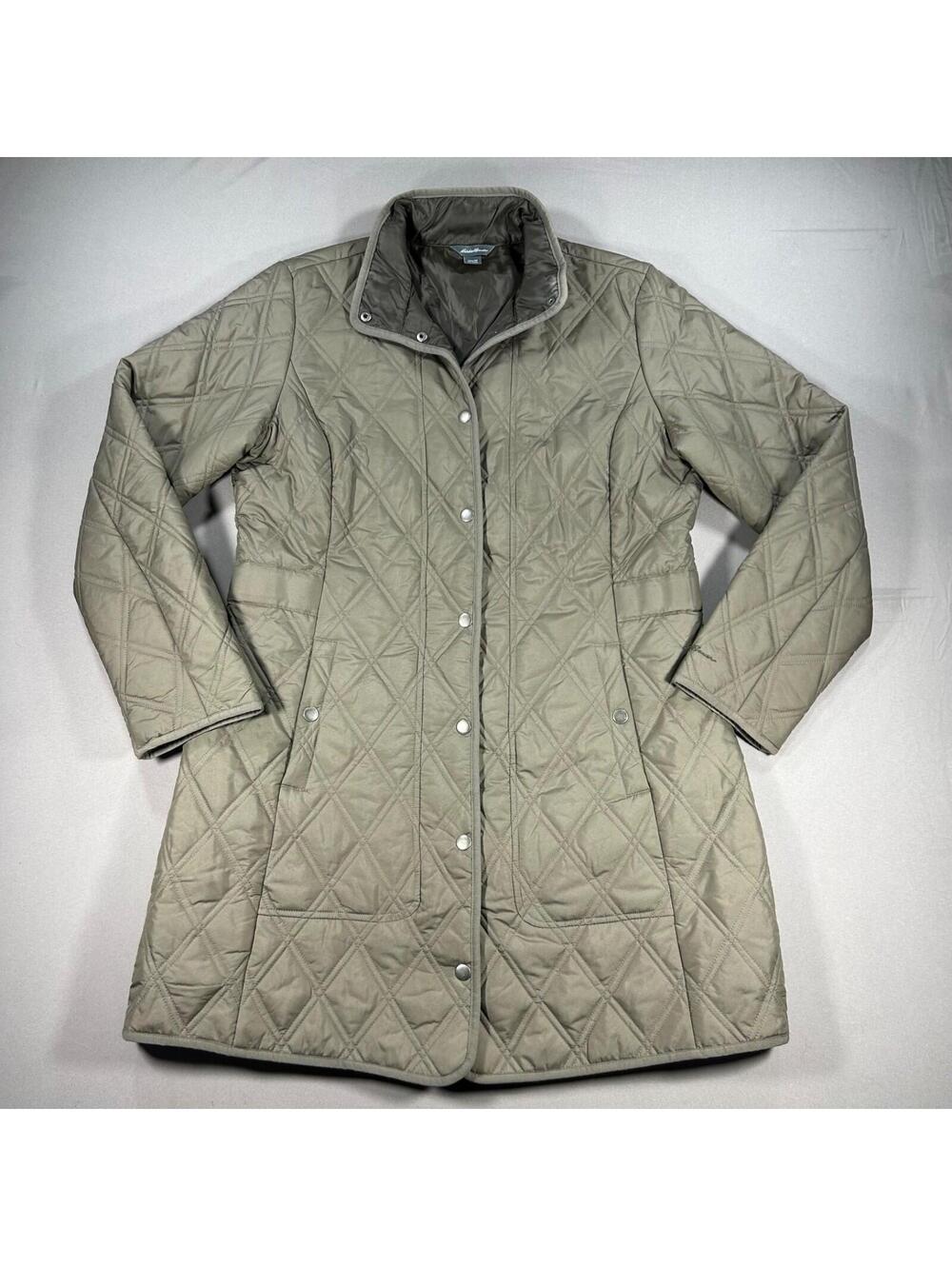 Eddie Bauer Quilted Fitted Field Jacket Long Coat Womens Size Medium